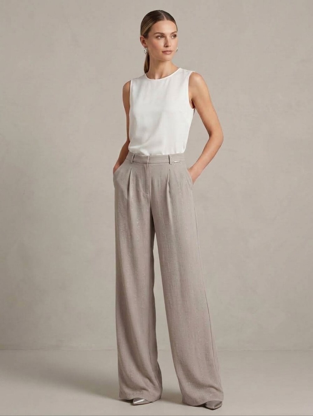 Women's Adrienne Vittadini Wide Leg Metallic Stripe High Waist Airy Pants Medium